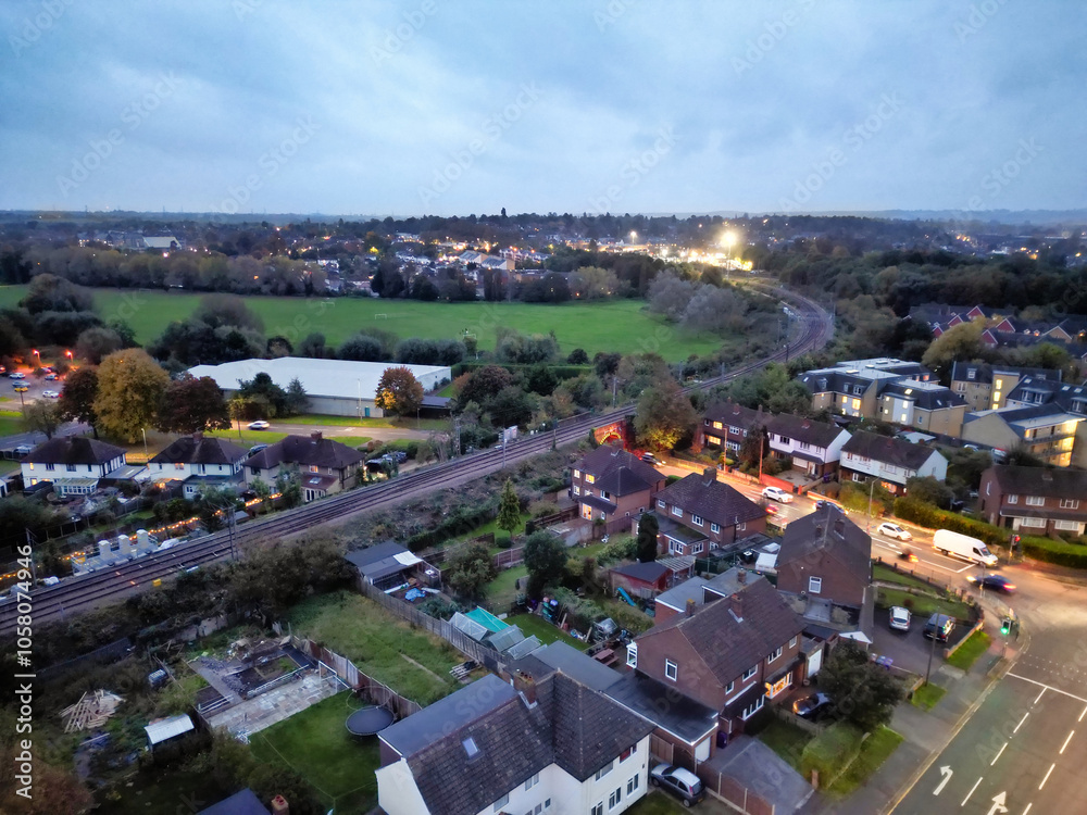 Naklejka premium Aerial view of Hitchin City of England UK During Night