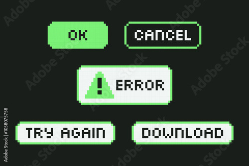 Pixel Art Retro User Interface Buttons Y2k Set.