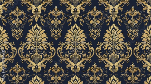 Gold and Blue Damask Pattern