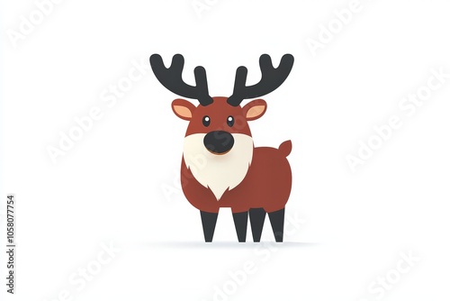 Vector reindeer icon with antlers and red nose illustrated in a simple style with flat colors embodying playful holiday spirit and character