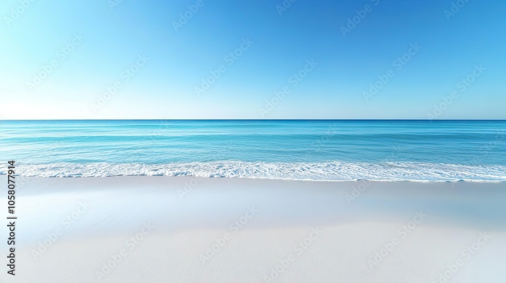 Calm Beach with Blue Sky and Gentle Waves. Ideal for themes of serenity, travel, and tropical paradise. Calm Beach with Blue Sky and Gentle Waves. Ideal for themes of serenity, travel, and tropical paradise.