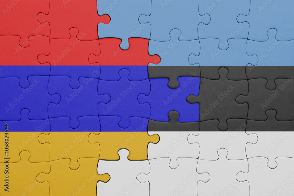 puzzle with the colourful national flag of armenia and flag of estonia . puzzle with the colourful national flag of armenia and flag of estonia .
