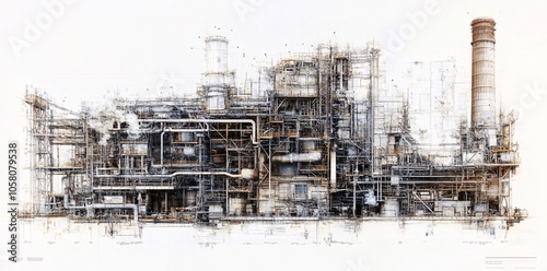 Detailed Illustration of a Factory with Pipes and Structures. Generative ai