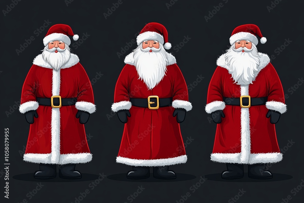 Pattern of Santa Claus figures in classic red and white outfits set against a dark background capturing the essence of traditional holiday decor with a bold vintage look Pattern of Santa Claus figures in classic red and white outfits set against a dark background capturing the essence of traditional holiday decor with a bold vintage look