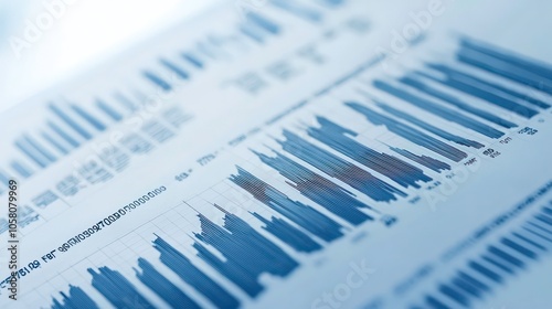 A close-up of a financial report with bar graphs and numbers.