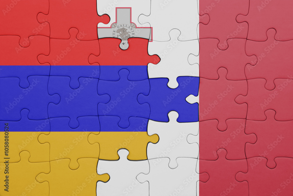puzzle with the colourful national flag of armenia and flag of malta . puzzle with the colourful national flag of armenia and flag of malta .
