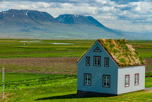 Old turfhouse in nort Iceland, museum Glaumbear.