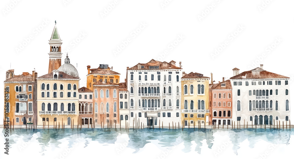 Fototapeta premium PNG Venice city buildings architecture water illustration.