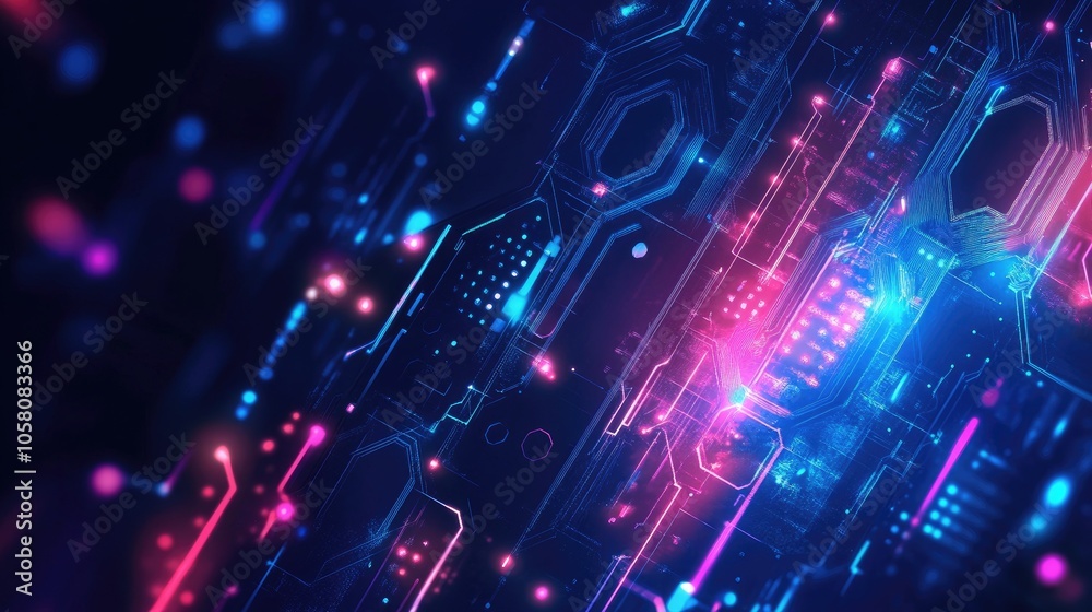 Beautiful abstract tech background with digital patterns and neon lights, creating a futuristic visual Beautiful abstract tech background with digital patterns and neon lights, creating a futuristic visual