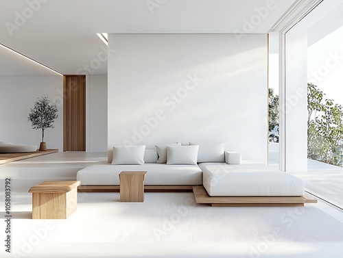 Cozy Modern Living Room with Neutral Tones, Stylish Decor, and Elegant Architecture- generative ai