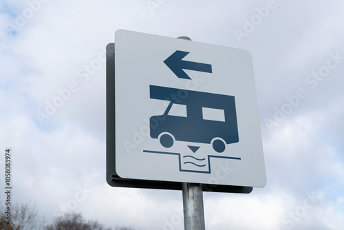 Campervan water waste disposal direction sign