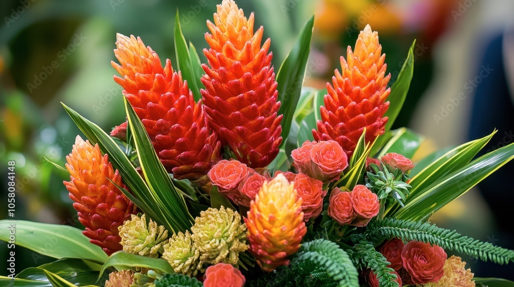 Vibrant Tropical Flower Arrangement in Full Bloom Vibrant Tropical Flower Arrangement in Full Bloom