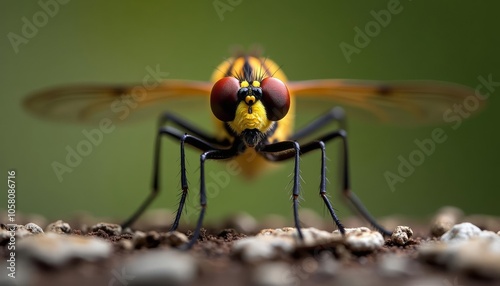  Vibrant bee in motion poised on a rocky surface photo