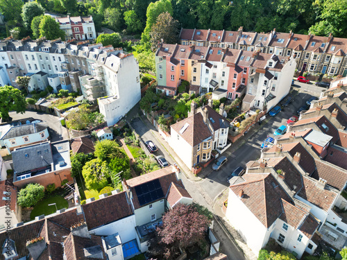 Aerial View of Buildings at Hotwells Central Bristol City of Southwest of England, Great Britain. High Angle Footage Was Captured with Drone's Camera from Medium High Altitude on May 27th, 2024. photo