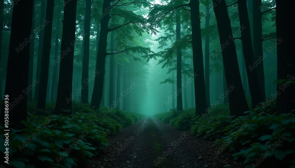 Naklejka premium Enchanted forest path inviting exploration