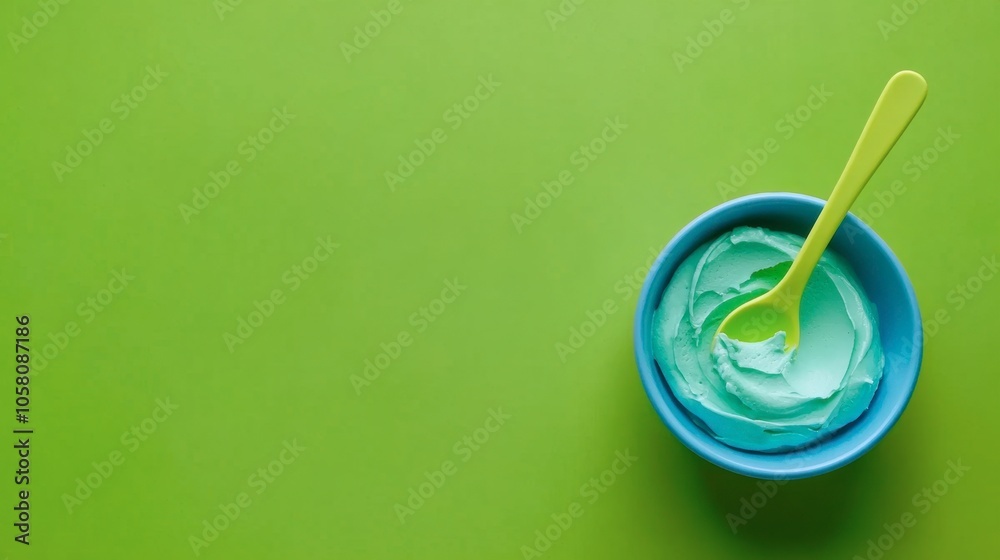 Mint Green Cream in Bowl with Yellow Spoon Mint Green Cream in Bowl with Yellow Spoon