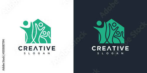 people logo inspiration. family and house logo design. people logo icon inside the house