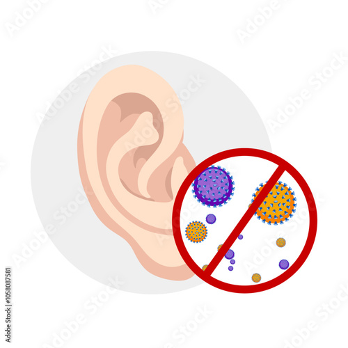 Inflammation in ear, earache disease. Anti Viruses Otorhinolaryngology problem