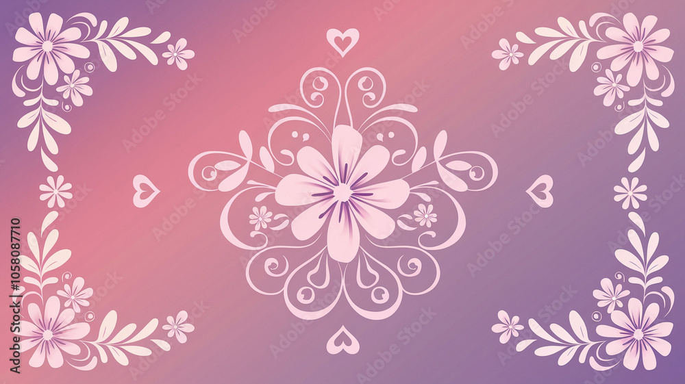 Floral Design with Hearts and Purple Background Floral Design with Hearts and Purple Background