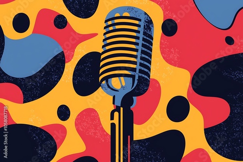 Abstract design poster for a karaoke microphone event. Open mic festival poster, singer party poster, night show poster, or comedy club poster.