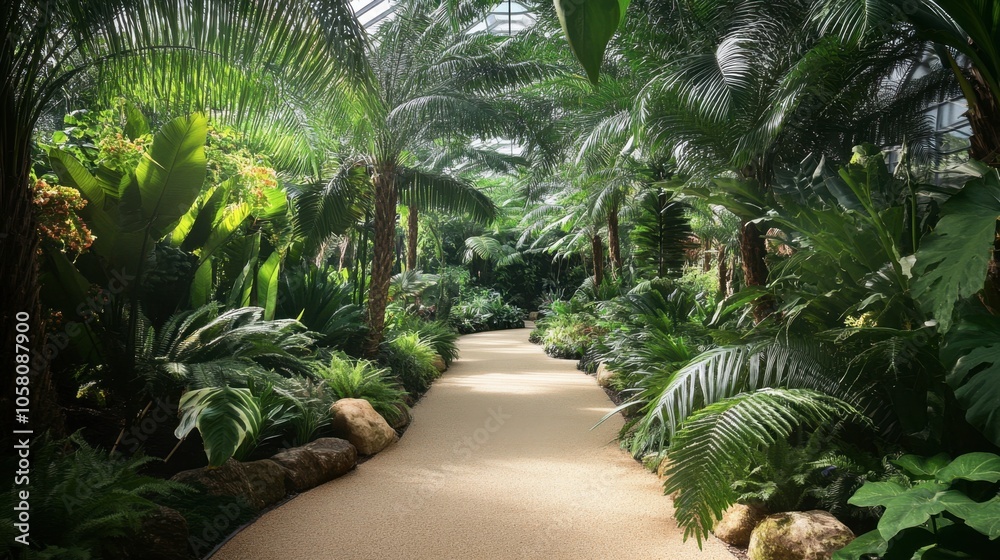 Lush Tropical Garden Pathway in Greenery Lush Tropical Garden Pathway in Greenery