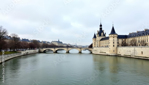  Elegant European architecture meets serene river view photo