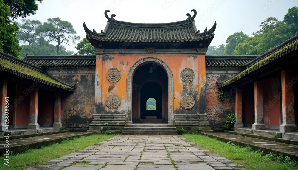Fototapeta premium Exploring the ancient grandeur of an East Asian temple