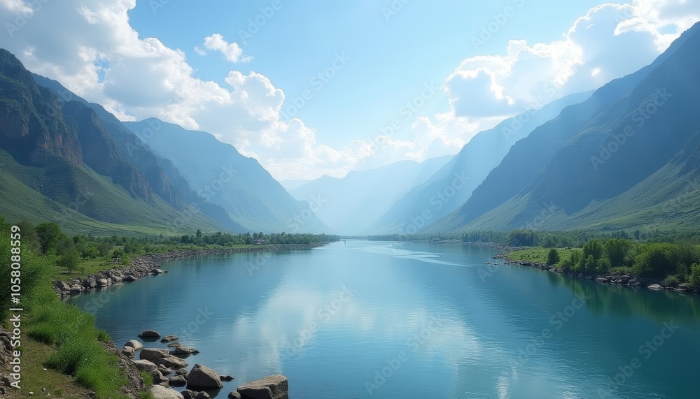 Fototapeta premium Tranquil mountain lake under a clear sky