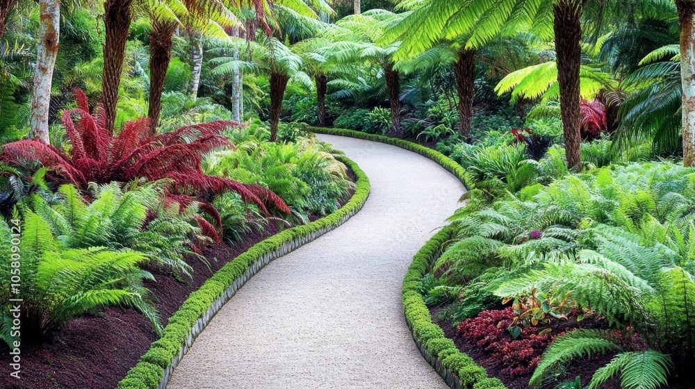 Lush Pathway Through Vibrant Tropical Garden Lush Pathway Through Vibrant Tropical Garden