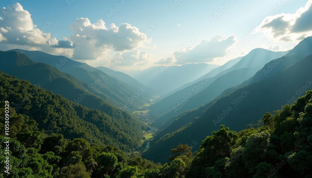 Fototapeta premium Epic mountain vista with lush greenery and dramatic clouds