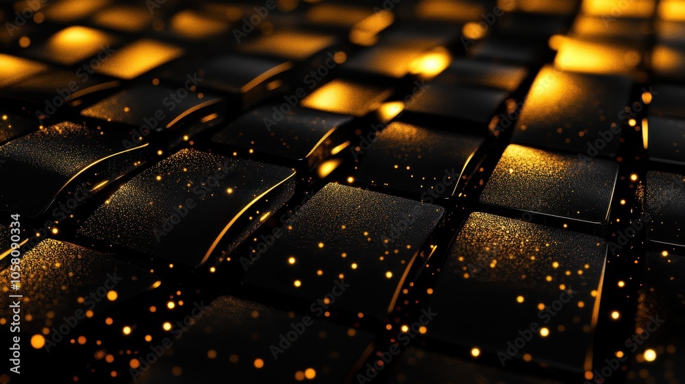Obraz premium Abstract Black and Gold Background with Shiny Glitter and Bokeh Lights - Luxury Texture