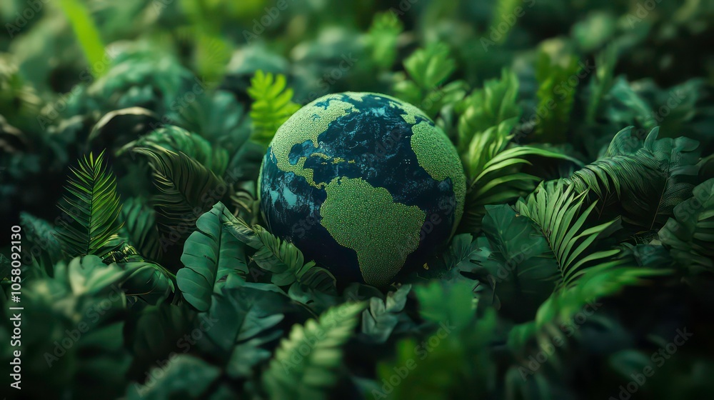 A small globe rests in a bed of lush green leaves, symbolizing the importance of protecting our planet. A small globe rests in a bed of lush green leaves, symbolizing the importance of protecting our planet.