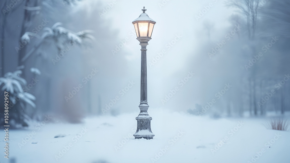 A Large Silver Pole Standing Majestically in a Captivating Snowy Environment Shining Under Soft Light. A Large Silver Pole Standing Majestically in a Captivating Snowy Environment Shining Under Soft Light.