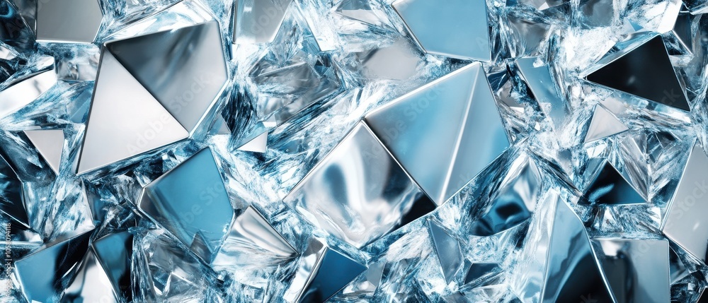 Abstract Geometric Ice Crystal Texture Background - Cool Blue and Silver 3D Render. Abstract Geometric Ice Crystal Texture Background - Cool Blue and Silver 3D Render.