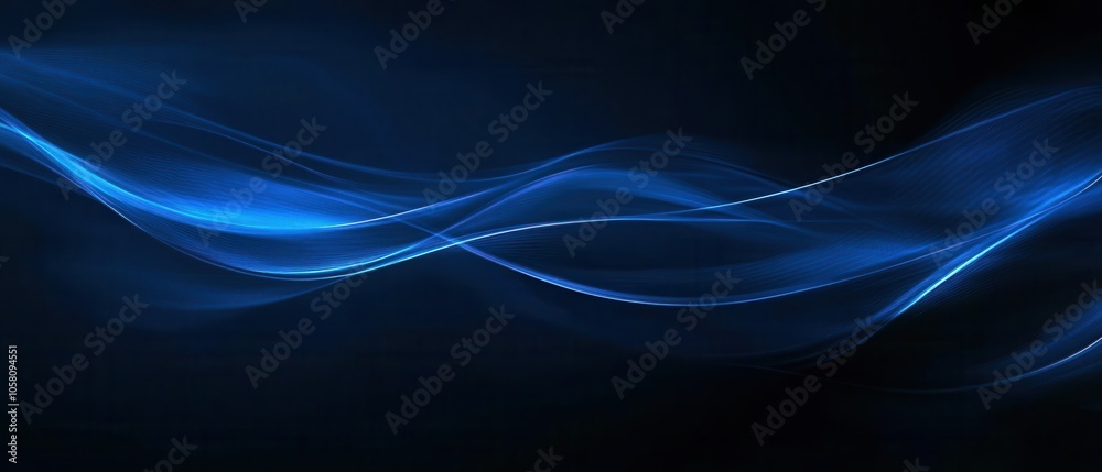 Fototapeta premium Abstract Blue Light Waves on Black Background - Digital Art, Tech, and Design Concept.