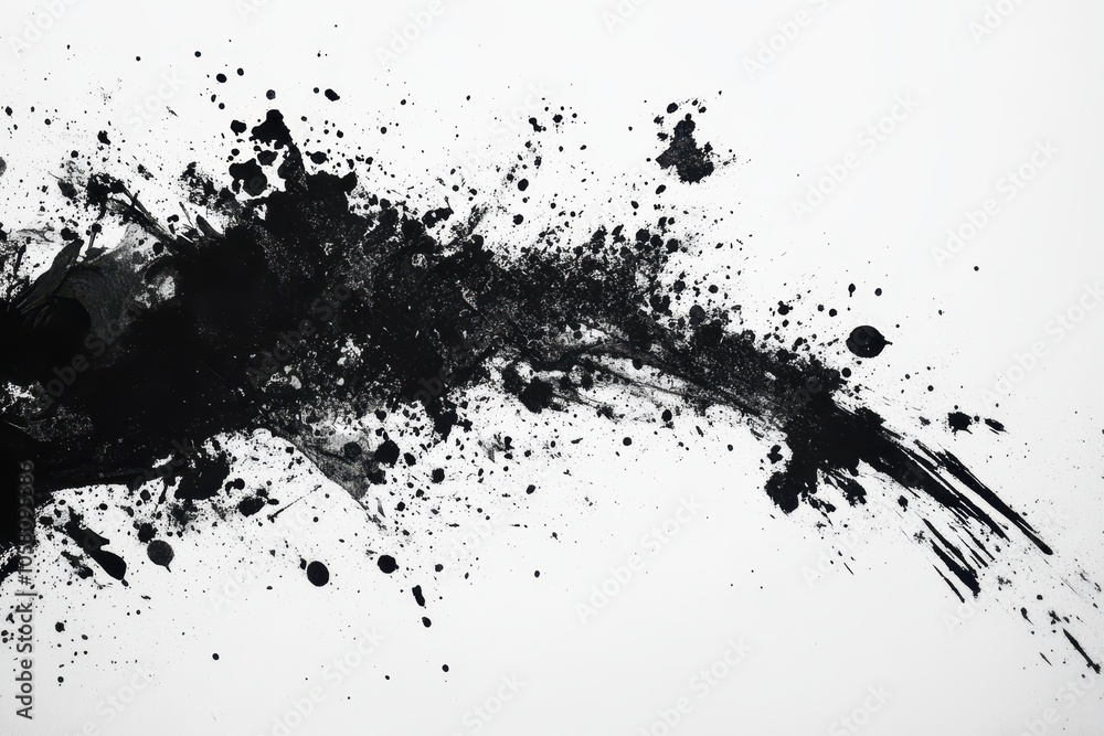 Abstract Black Ink Splatter on White Background - Artistic Texture for Design