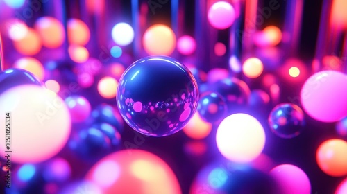 Abstract Colorful Neon Spheres Background - Futuristic Design.