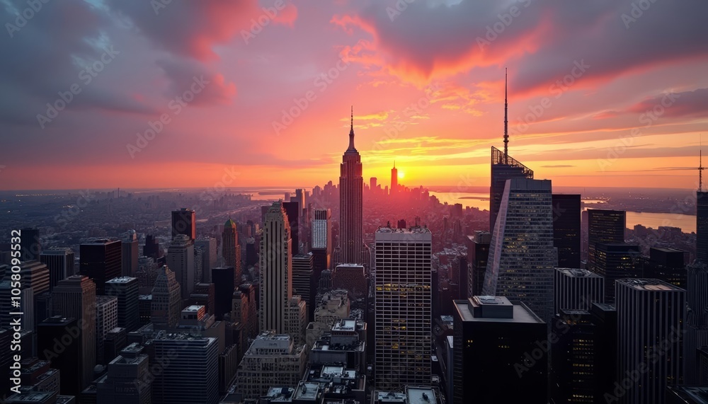 Fototapeta premium Cityscape at sunset New York City USA
