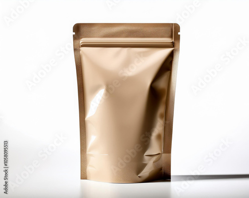 Beige natural color pouch packaging mockup Isolated, Flexible stand-up pouch packaging with a resealable top, suitable for snacks or sauces. cream color package mockups, skin color pouch packaging