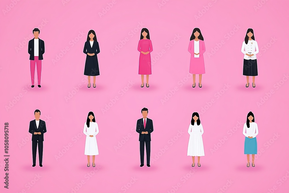 custom made wallpaper toronto digitalCartoon figures of business professionals in pink background representing diversity corporate culture and modern professional environment in a playful flat design