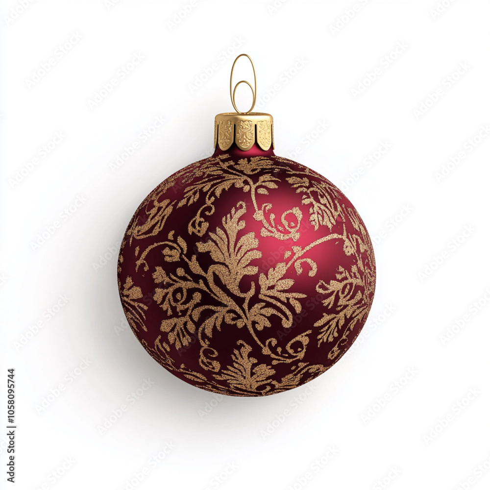 red Christmas ball ornament with intricate gold patterns, perfect for holiday decorations. isolated on white background red Christmas ball ornament with intricate gold patterns, perfect for holiday decorations. isolated on white background