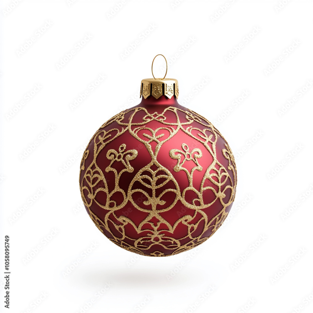 red Christmas ball ornament with intricate gold patterns, perfect for holiday decorations. isolated on white background red Christmas ball ornament with intricate gold patterns, perfect for holiday decorations. isolated on white background