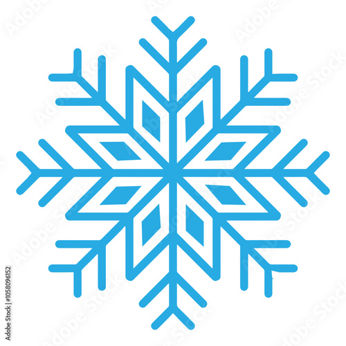 Snowflake winter clip art design on plain white transparent isolated background for card, shirt, hoodie, sweatshirt, apparel, card, tag, mug, icon, poster or badge