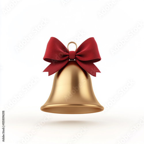 gold bell with a vibrant red bow, perfect for holiday decorations. isolated on white background