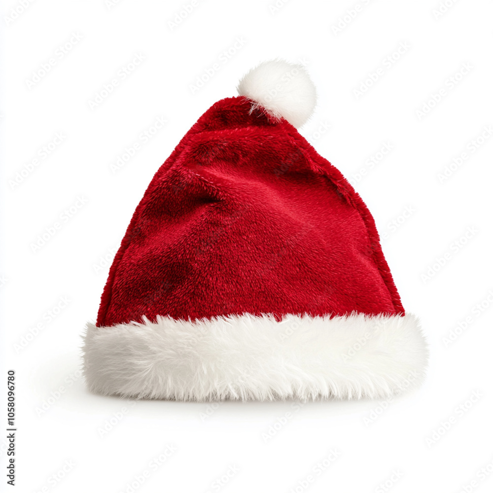 classic red Santa hat with a white fur trim. isolated on white background classic red Santa hat with a white fur trim. isolated on white background