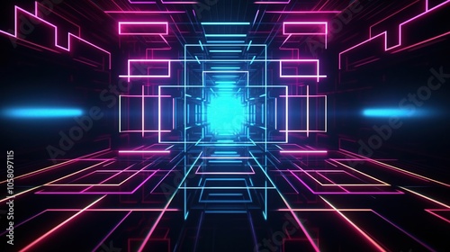 Futuristic 3D Tunnel with Neon Lights