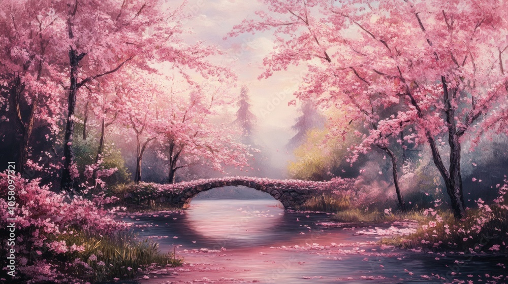 Fototapeta premium Serene Spring Landscape with Bridge