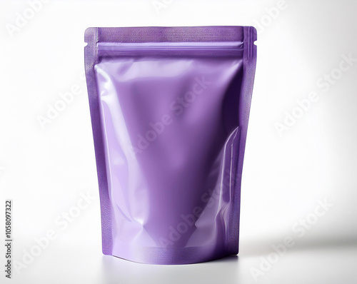 Purple color pouch packaging mockup Isolated, Flexible stand-up pouch packaging with a resealable top, suitable for snacks or sauces. skin color pouch packaging, turquoise mockup, lilac pouch package