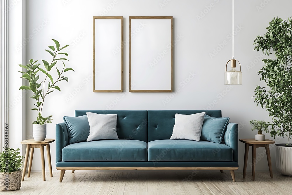 Fototapeta premium Cozy Modern Living Room with Neutral Tones, Stylish Decor, and Elegant Architecture- generative ai