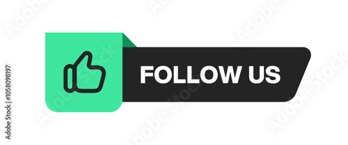 Follow Us banner featuring a thumbs-up icon and follow button, designed for social media engagement. Vector illustration